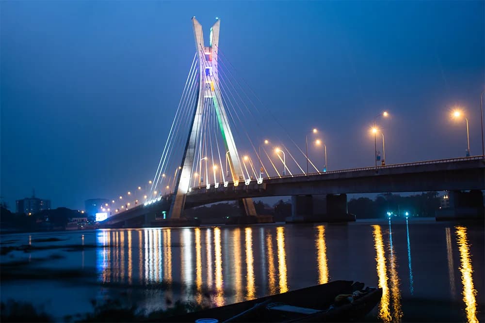 The Lekki-Ikoyi Link Bridge in Lagos at dusk